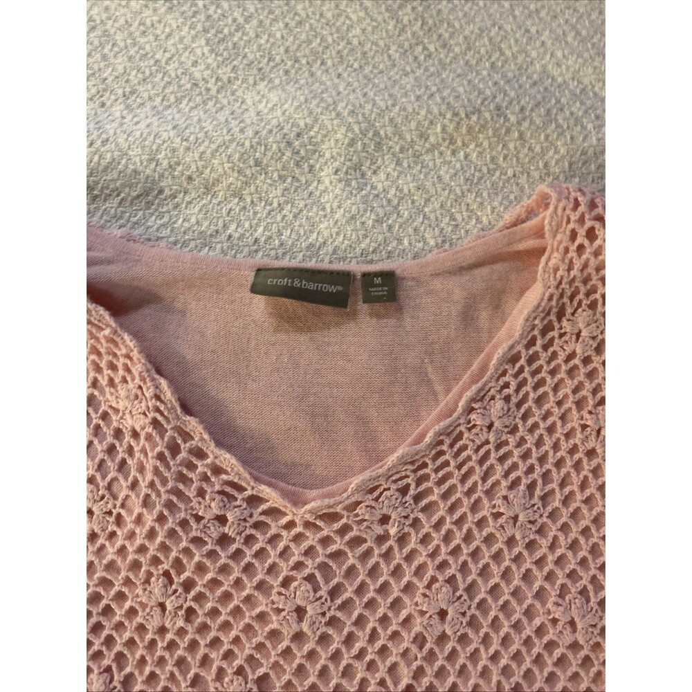 Vintage Aesthetic Pink Crochet Lace Long Sleeve Top Medium Romantic Shabby Chic - Picture 3 of 9
